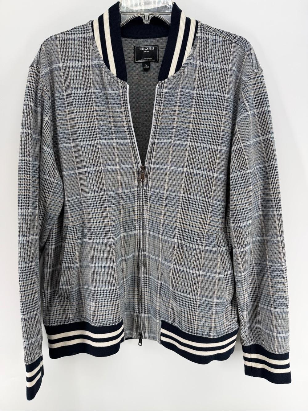 Todd Snyder Glen Plaid Bomber Jacket with Navy & Cream Trim